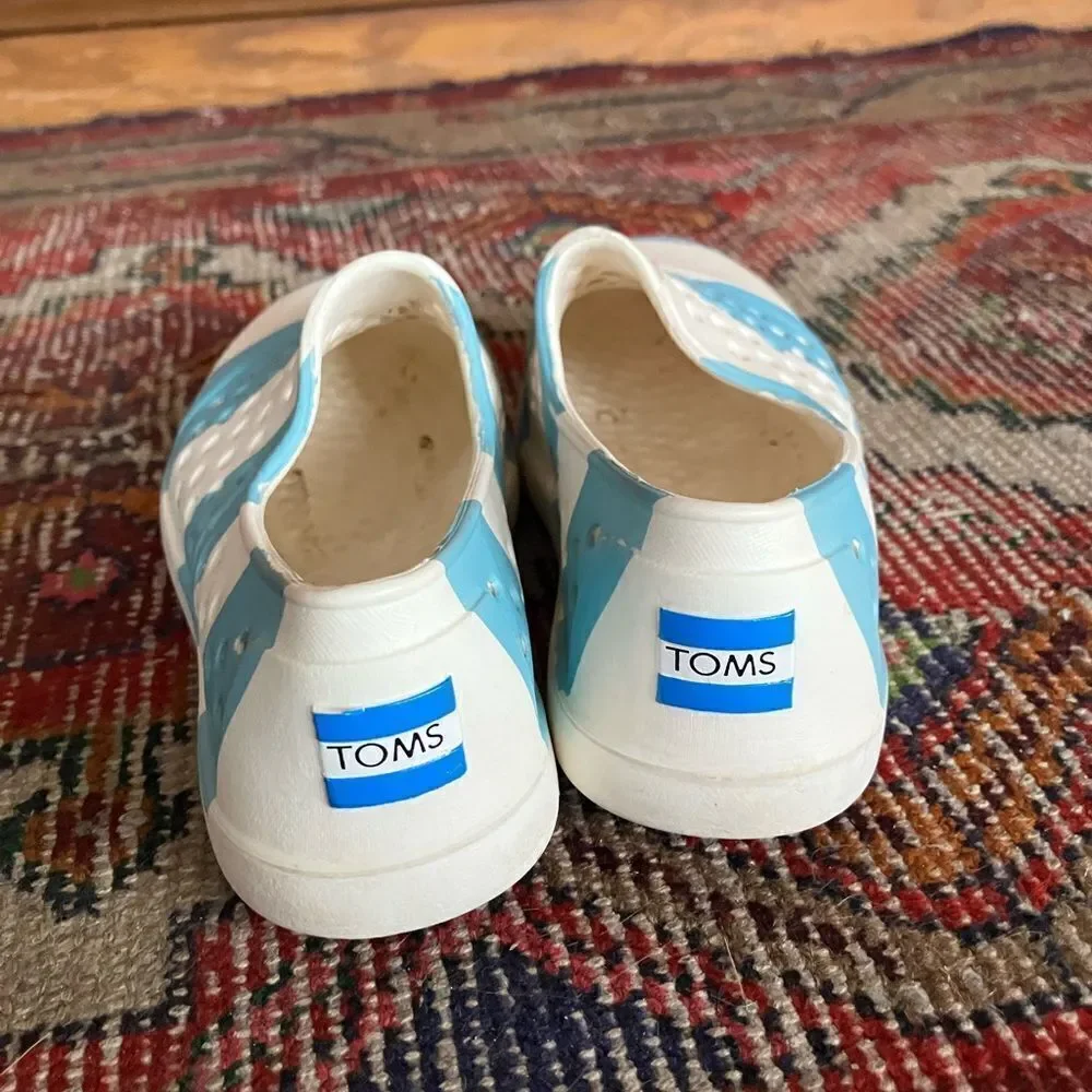 Toms Blue and White Shoes with Slip-On Style and Ventilated Design